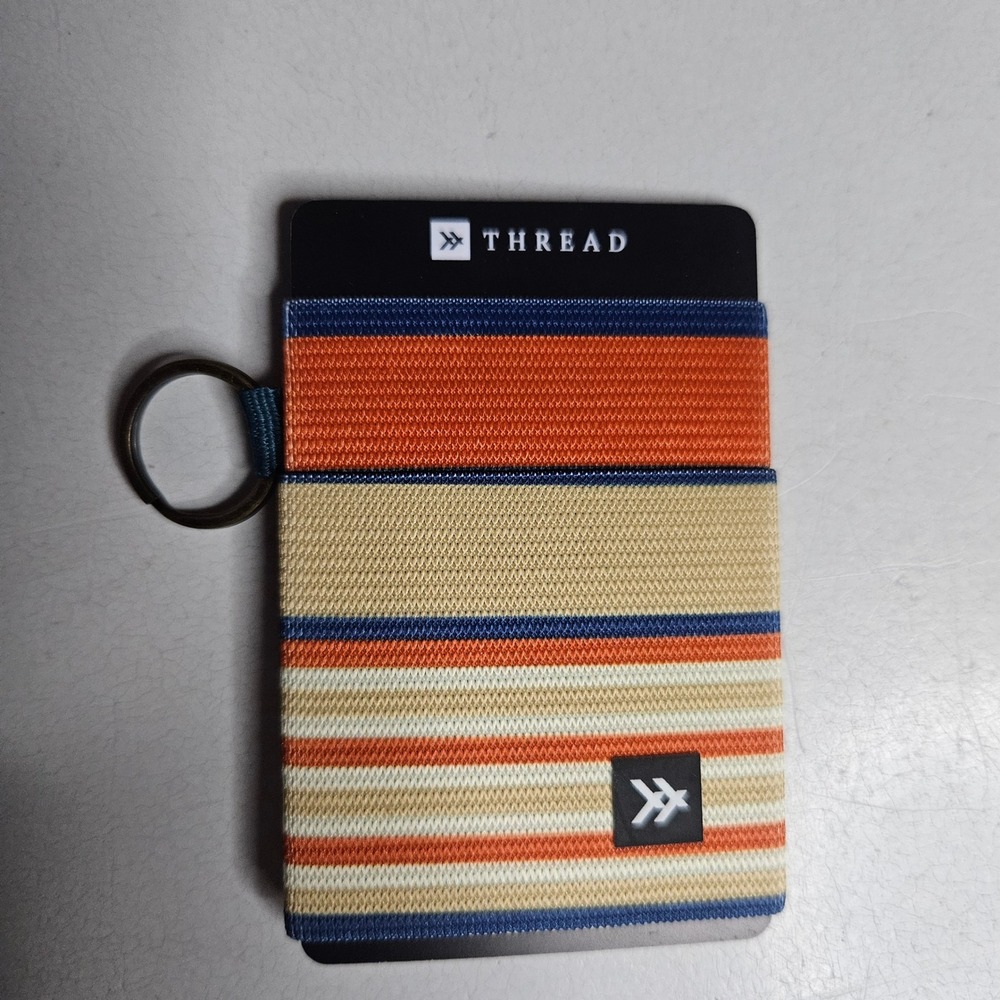 Thread Wallets Elastic Card Holder Slim Minimalist Wallet Orange Tan Blue Stripe